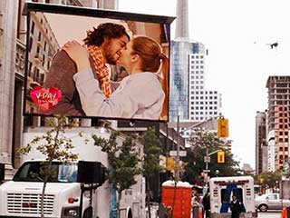 Mobile LED screen with a Valentine image
